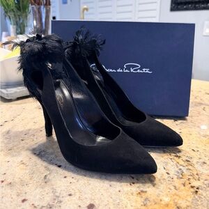 Oscar de la Renta Black Feathered Heels